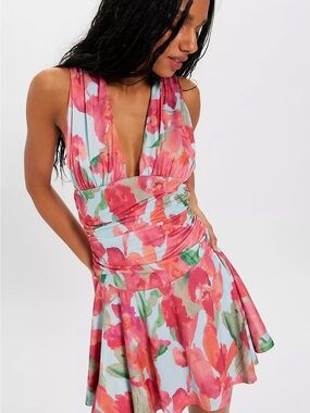 Free People Annabelle Mini Dress Pink and White Floral XS NWOT $128